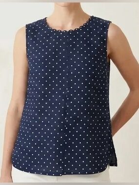 J Crew Sz 6 Polka dot Linen blend top Classic Preppy Business Casual